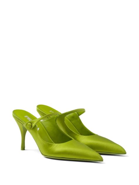 prada green satin mules|Prada 75mm Satin Mules .